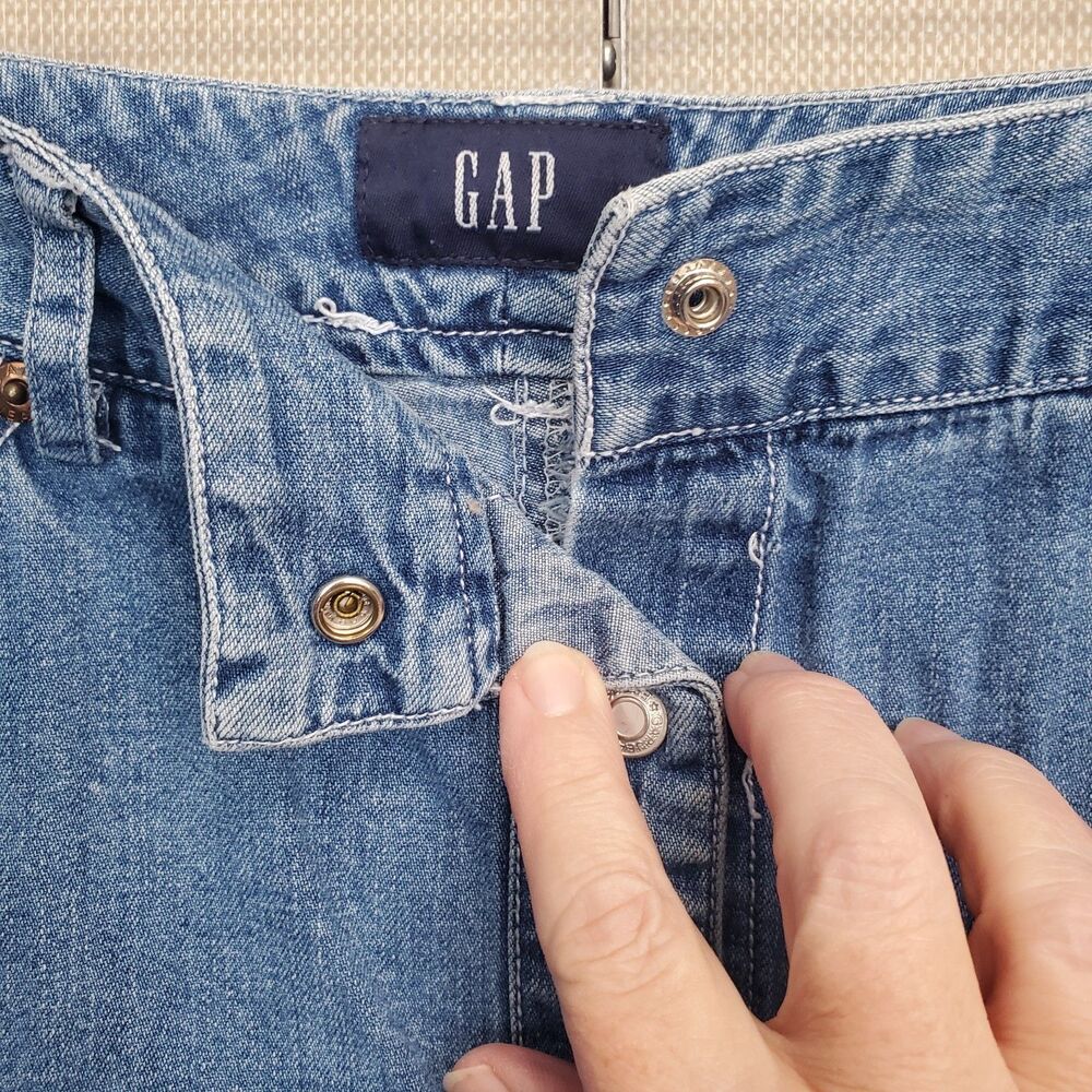 Gap Vintage Cotton Denim Snap-Front Mini-Skirt with Pockets Size 8 90s Y2K - Picture 3 of 6